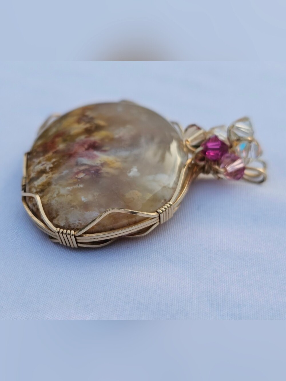 Vintage Artisan Handcrafted Pink Lady Plume Agate Pendant - Picture 2 of 3